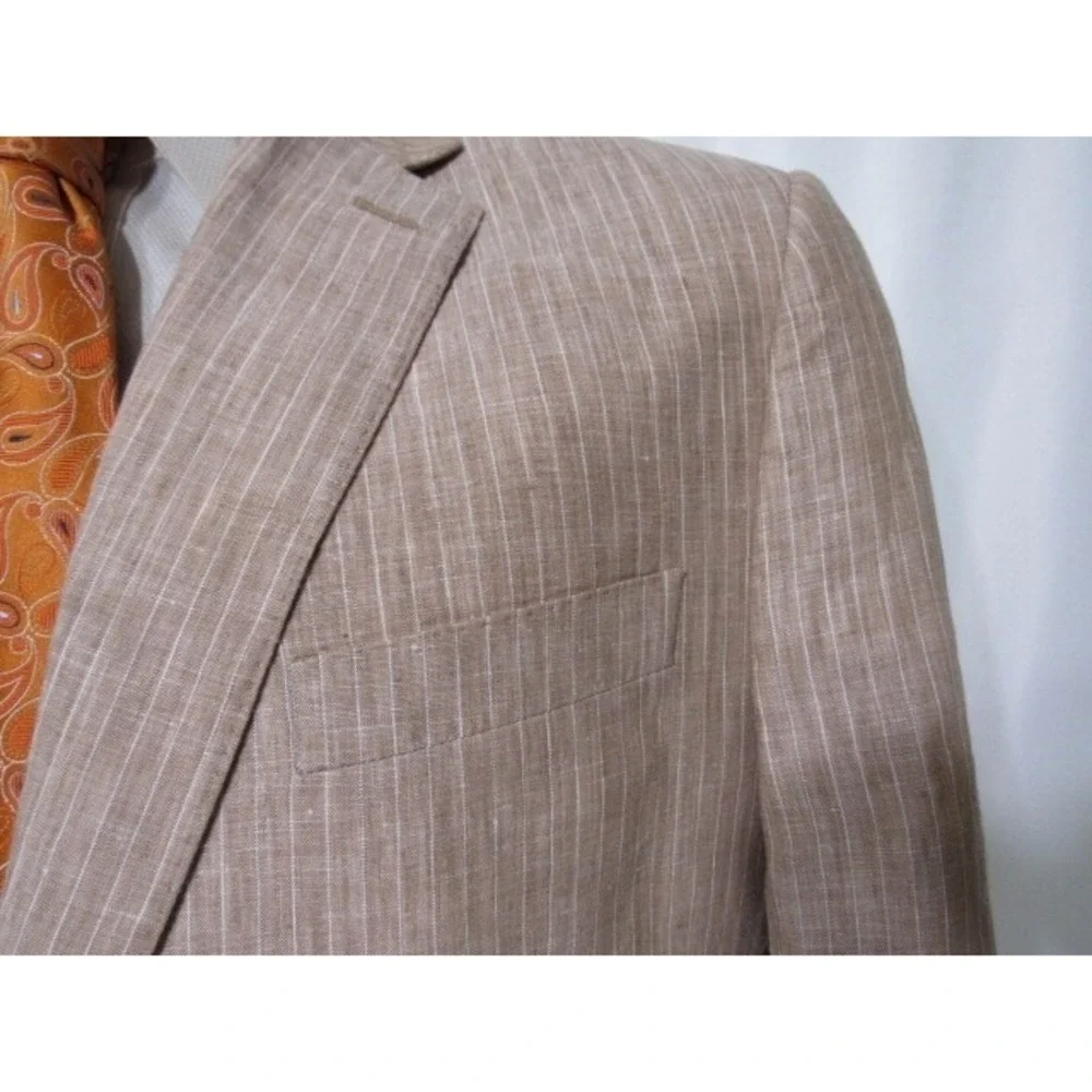 Lauren Ralph Lauren Slim‎ Beige Stripe Sz 44R 100% Linen Sport Coat Blazer